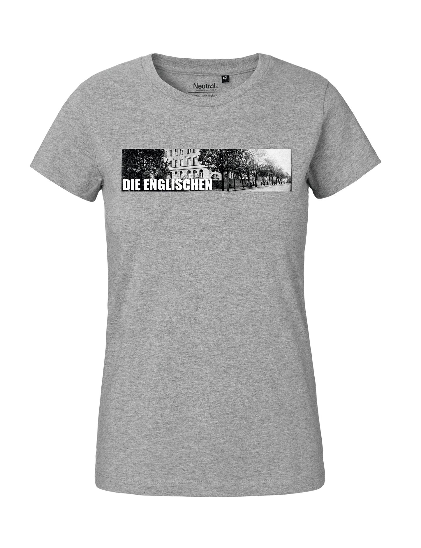 Shirt mit Brustprint "Schulgebäude" - Damen
