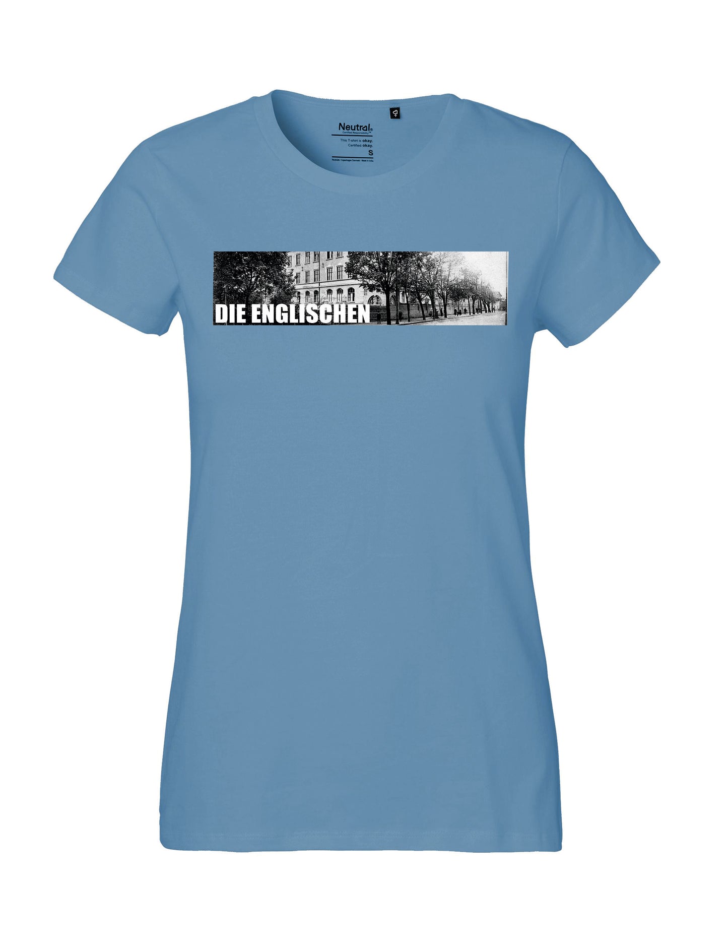 Shirt mit Brustprint "Schulgebäude" - Damen
