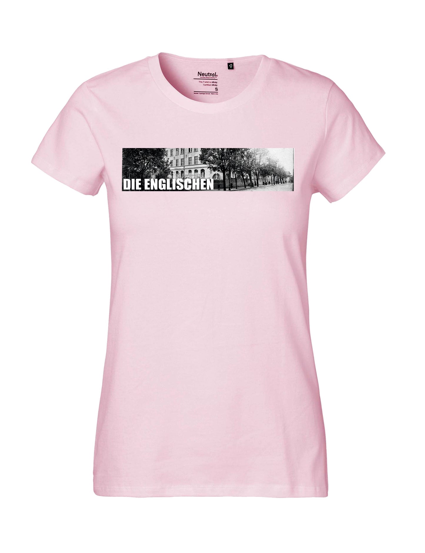 Shirt mit Brustprint "Schulgebäude" - Damen