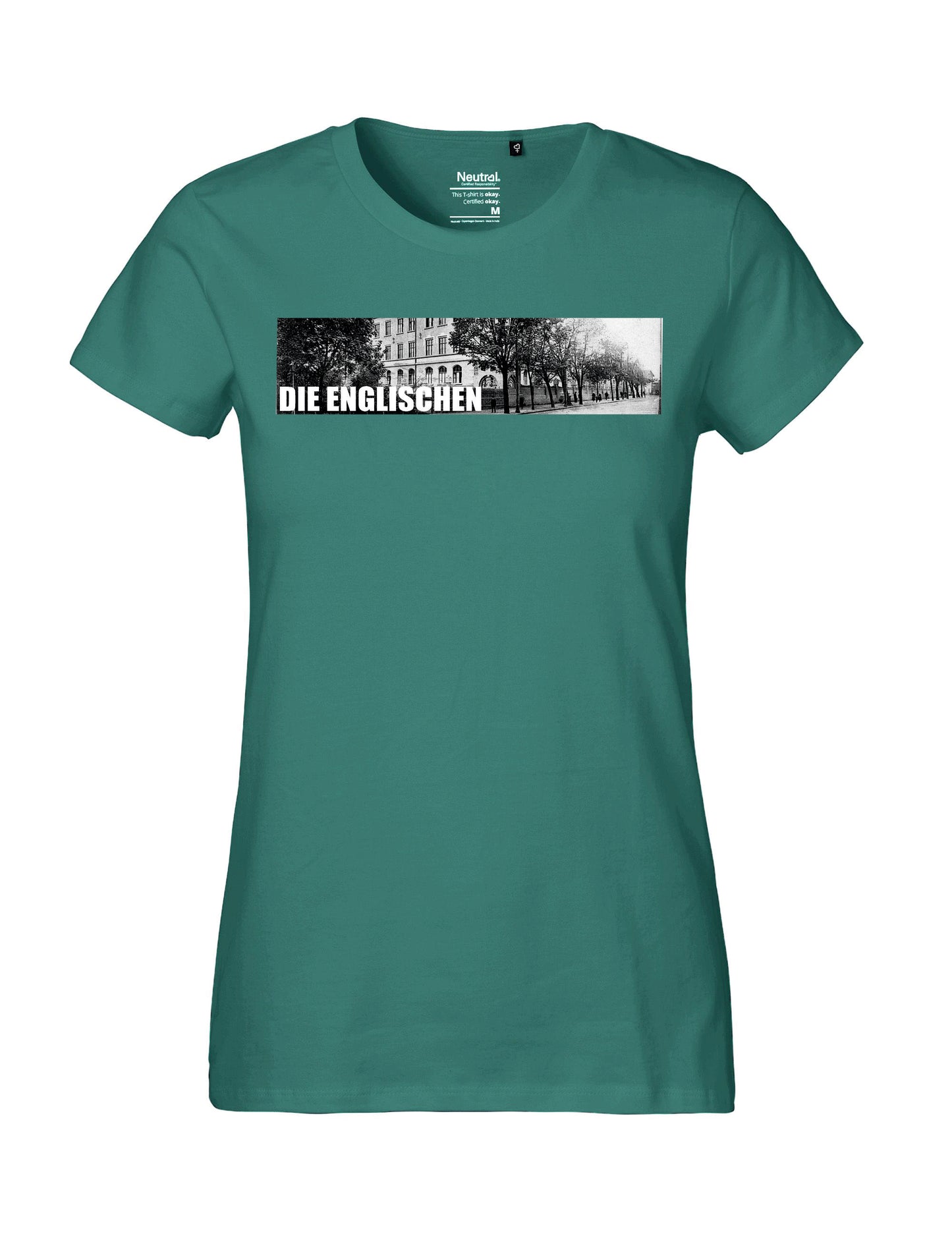 Shirt mit Brustprint "Schulgebäude" - Damen