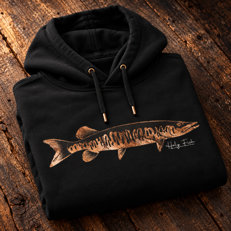 Holy Fish Hoodie mit kupferfarbenem Hechtmotiv