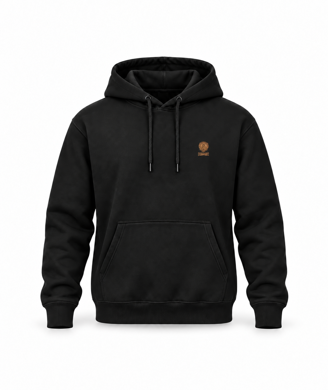 Bäcker-Hoodie mit dezentem kleinen Brustmotiv vor weißem Hintergrund