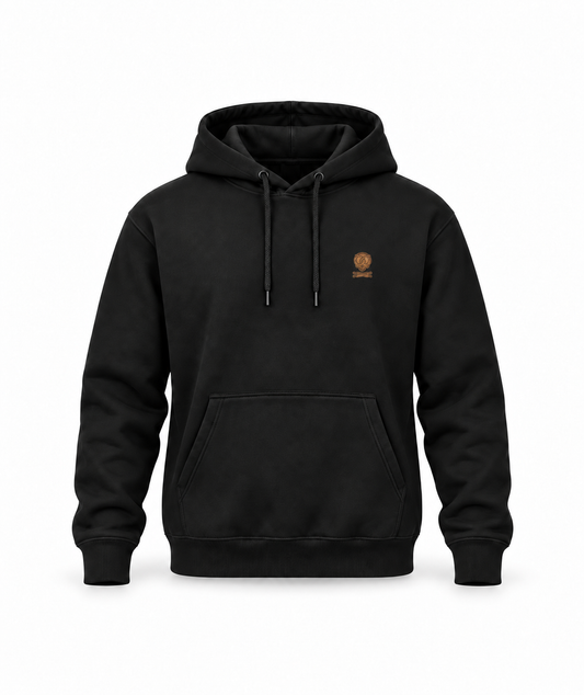 Bäcker-Hoodie mit dezentem kleinen Brustmotiv vor weißem Hintergrund
