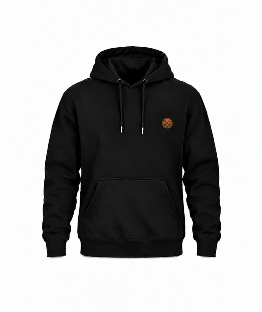 Schwarzer Metallbauer Hoodie mit kleinem Brustwappen – Workaholicz
