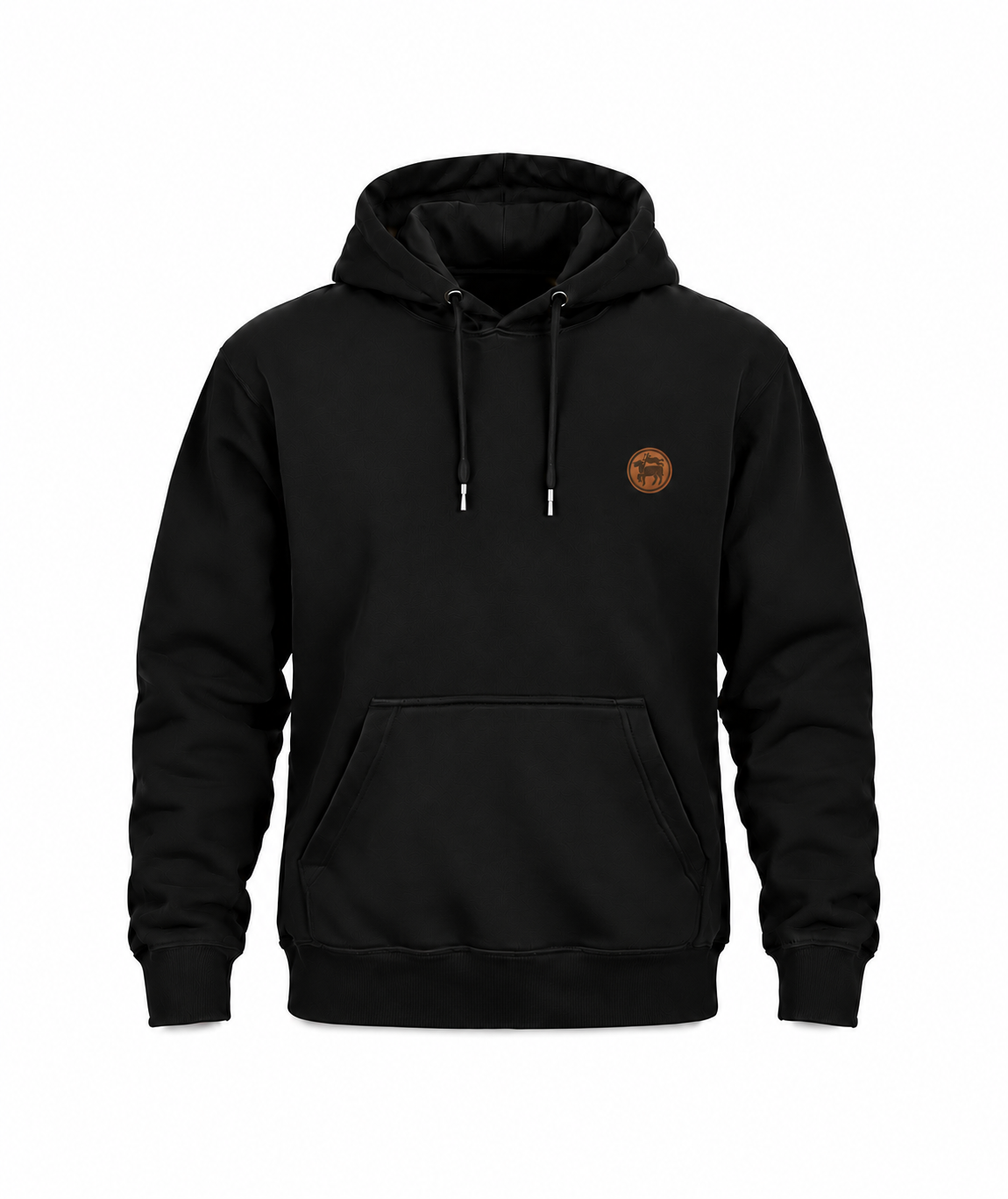 Schwarzer Metzger Hoodie mit kleinem Brustwappen – Workaholicz